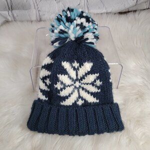 HOLLISTER Pom‎ Pom Heave Knit Winter Beanie Snowboarding Skiing Fair Ilse Blue